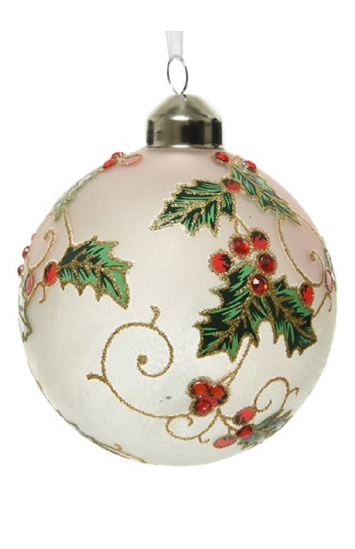 Glob de Craciun - Bauble Glass Holly Diamonds | Kaemingk