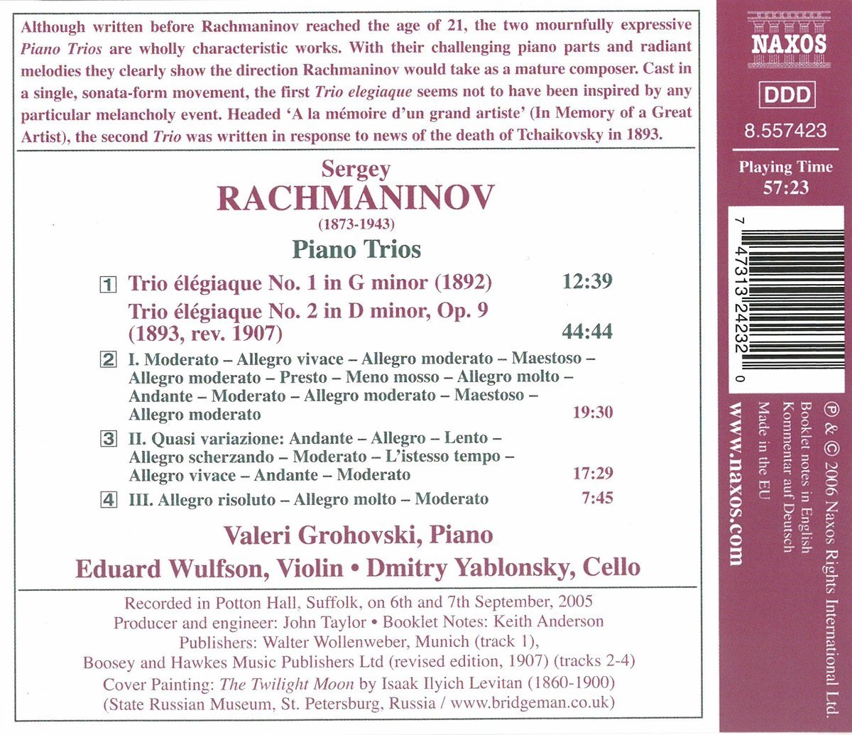 Rachmaninov - Piano Trios | Sergey Rachmaninov, Valeri Grohovski