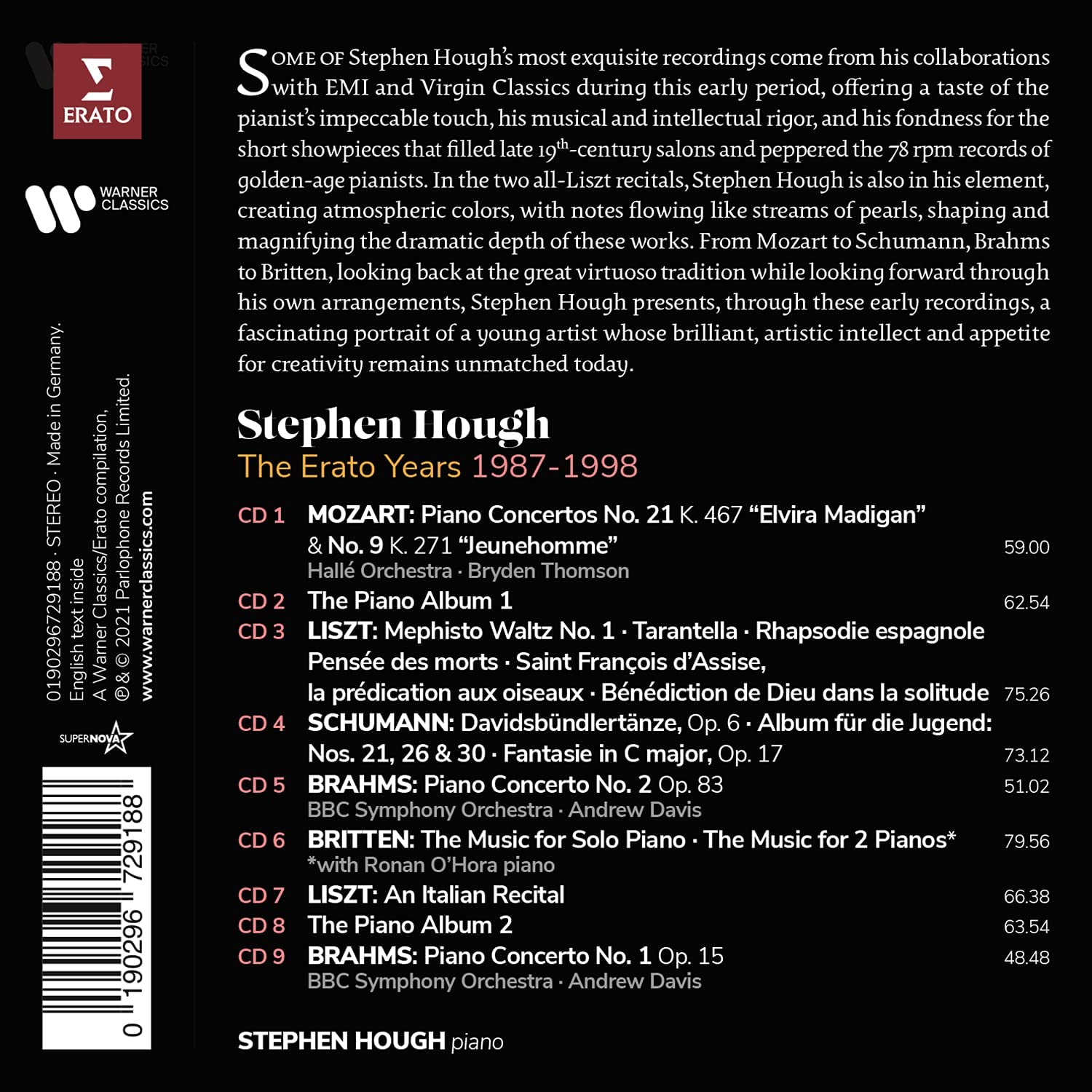 Stephen Hough: The Erato Years 1987-1998 - 9CD | Stephen Hough