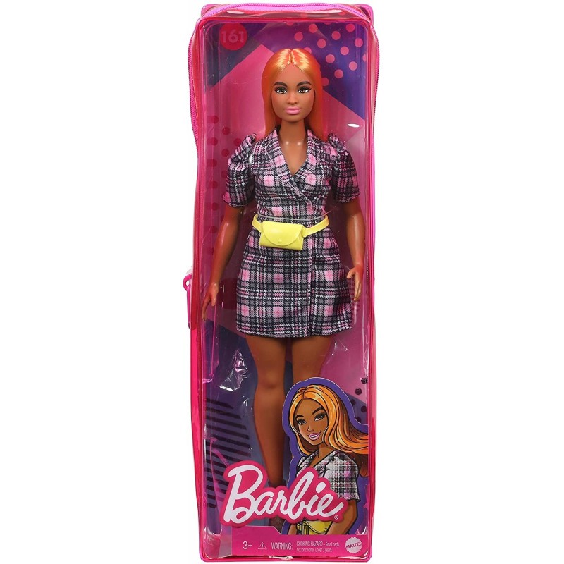 Papusa - Barbie Fashionistas - Blonda cu Rochie Tip Blazer Roz in Carouri | Mattel
