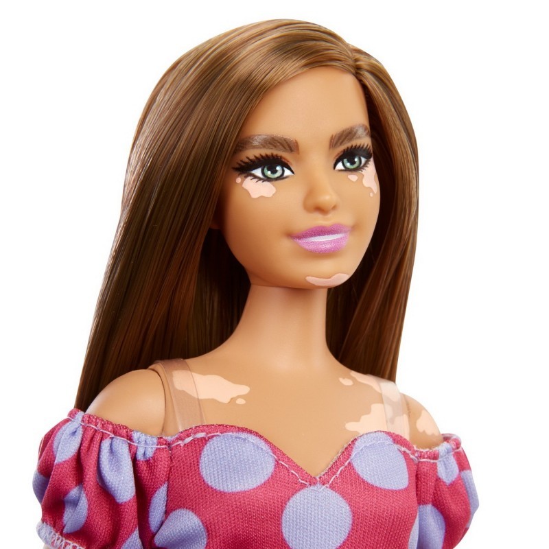 Papusa - Barbie Fashionistas - Satena cu rochie roz cu buline | Mattel - 1 | YEO