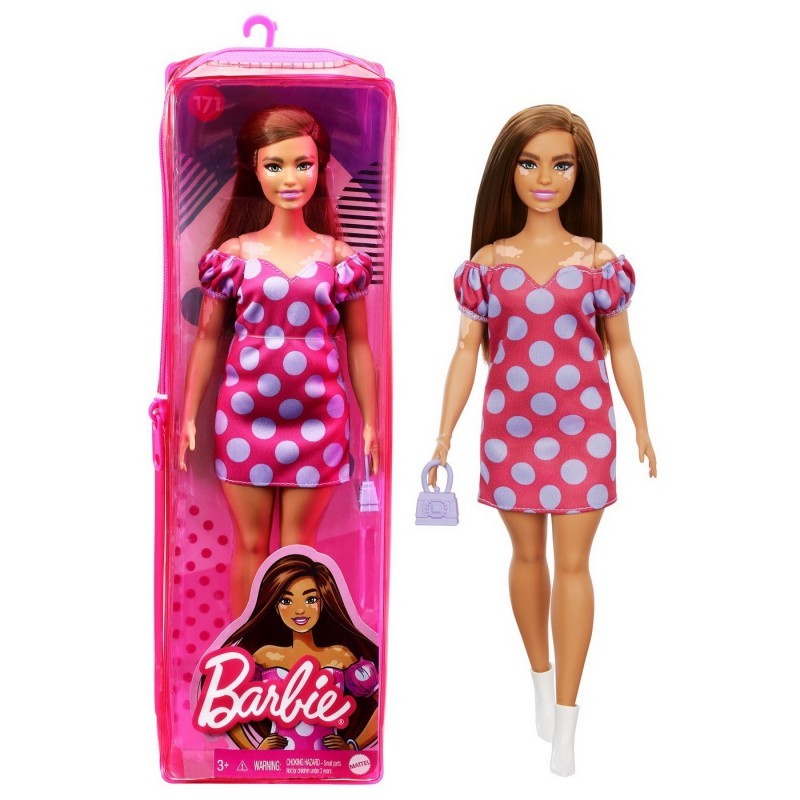 Papusa - Barbie Fashionistas - Satena cu rochie roz cu buline | Mattel - 6 | YEO