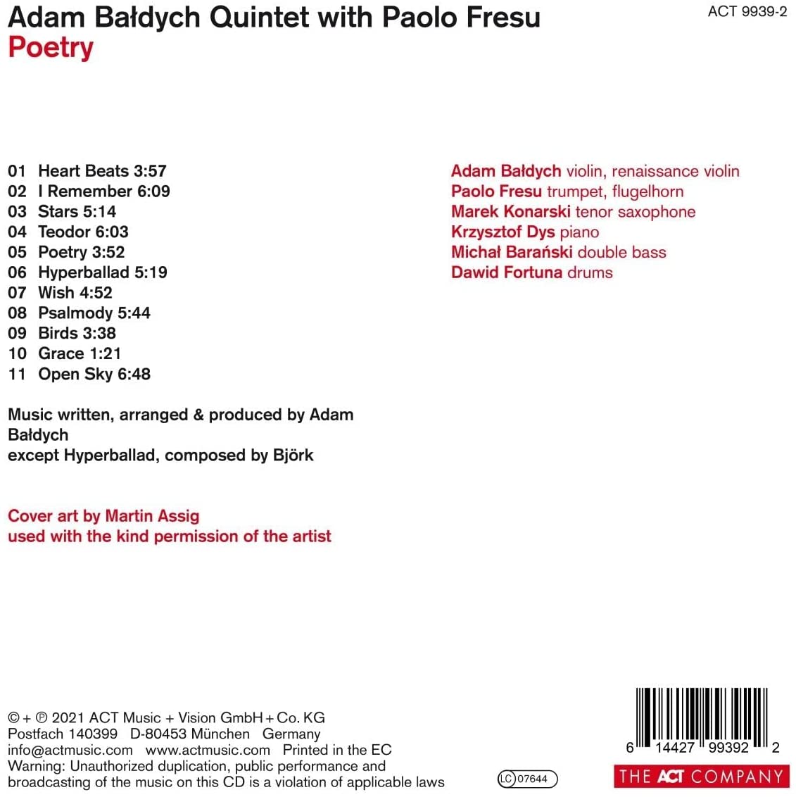 Poetry | Adam Baldych Quintet, Paolo Fresu