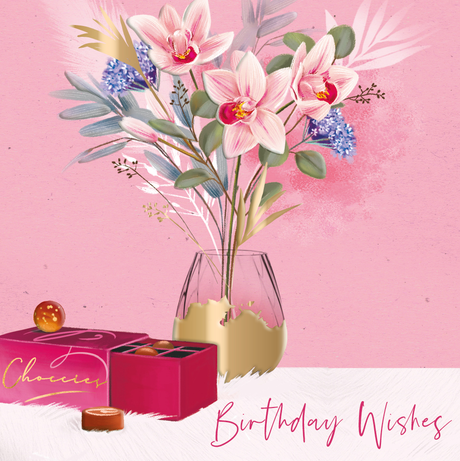 Felicitare - Birthday Wishes, flowers & chocolate | Ling Design