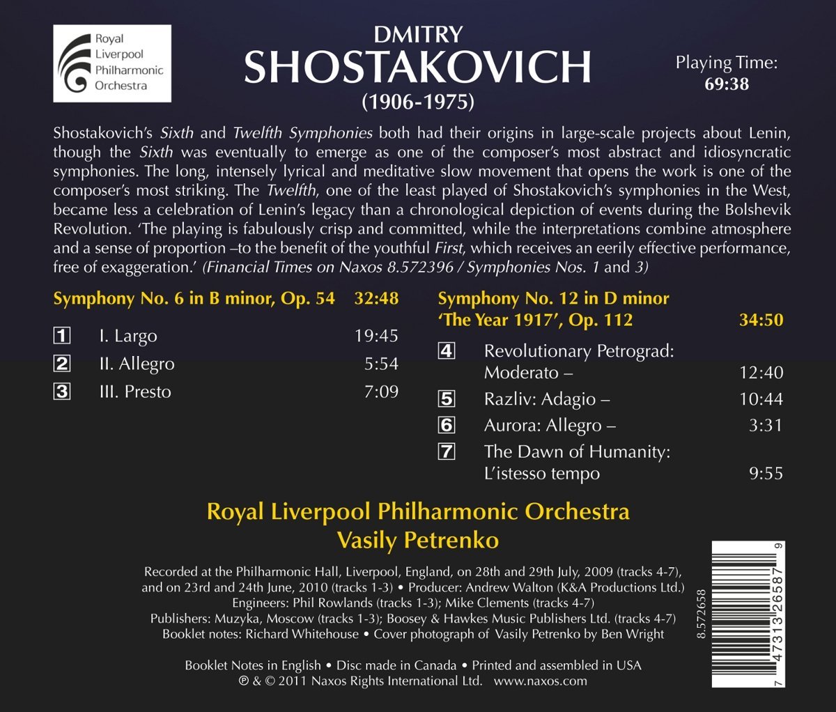 Shostakovich: Symphony No. 6 and Symphony No. 12 | Royal Liverpool Philharmonic Orchestra, Dmitri Shostakovich, Vasily Petrenko - 1 | YEO