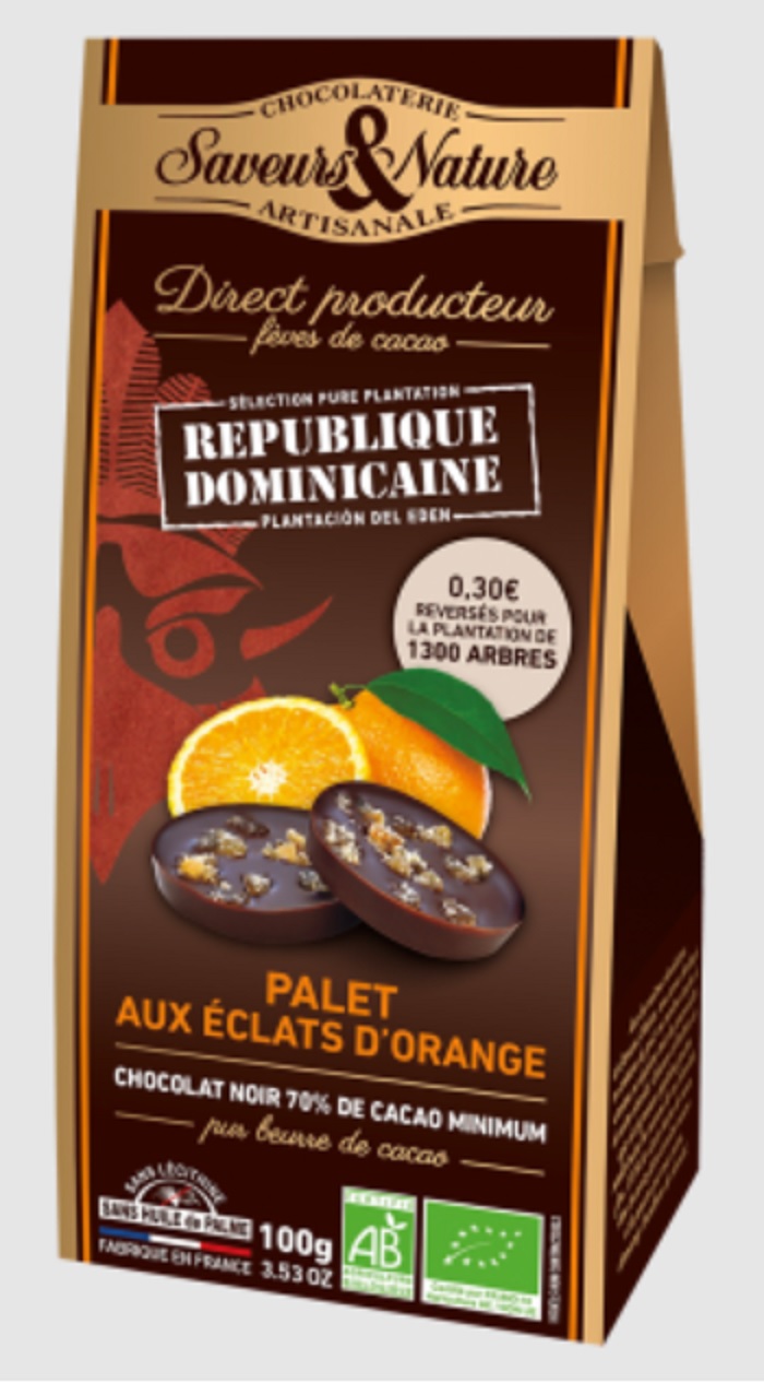 Bomboane de ciocolata amaruie cu portocale - Chocolat Noir aux Eclats d'Orange Plantacion del Eden