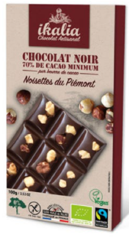 Tableta de ciocolata amaruie cu alune de Piedmont - BIO