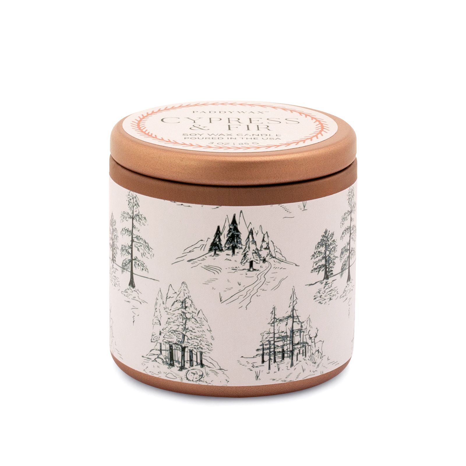 Lumanare - Cypress Fir Holiday - Copper Tin and White Label with Green Toile Pattern, 85g