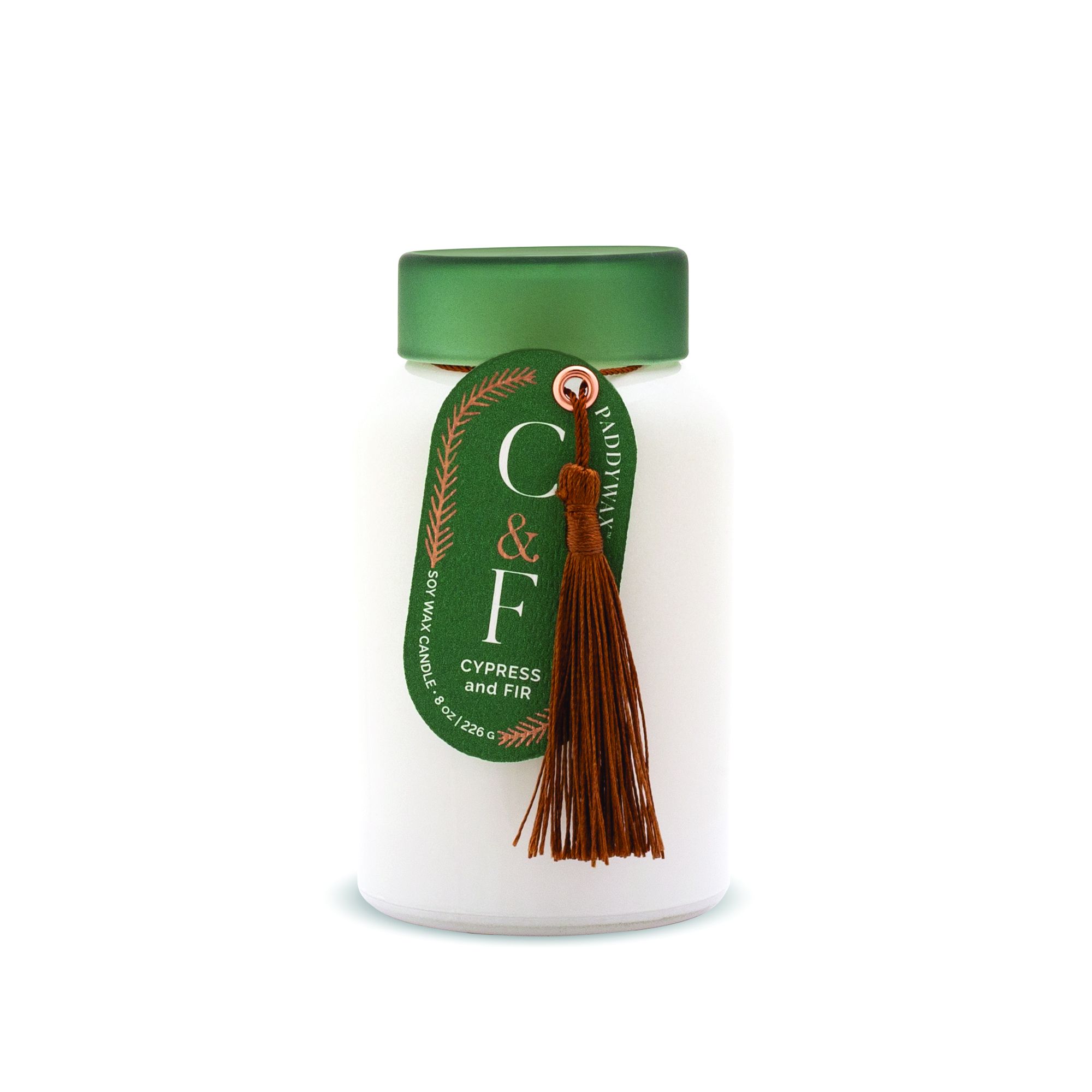 Lumanare - Cypress Fir Holiday - White Glass with Dark Green Frosted Lid, 226g | Paddywax