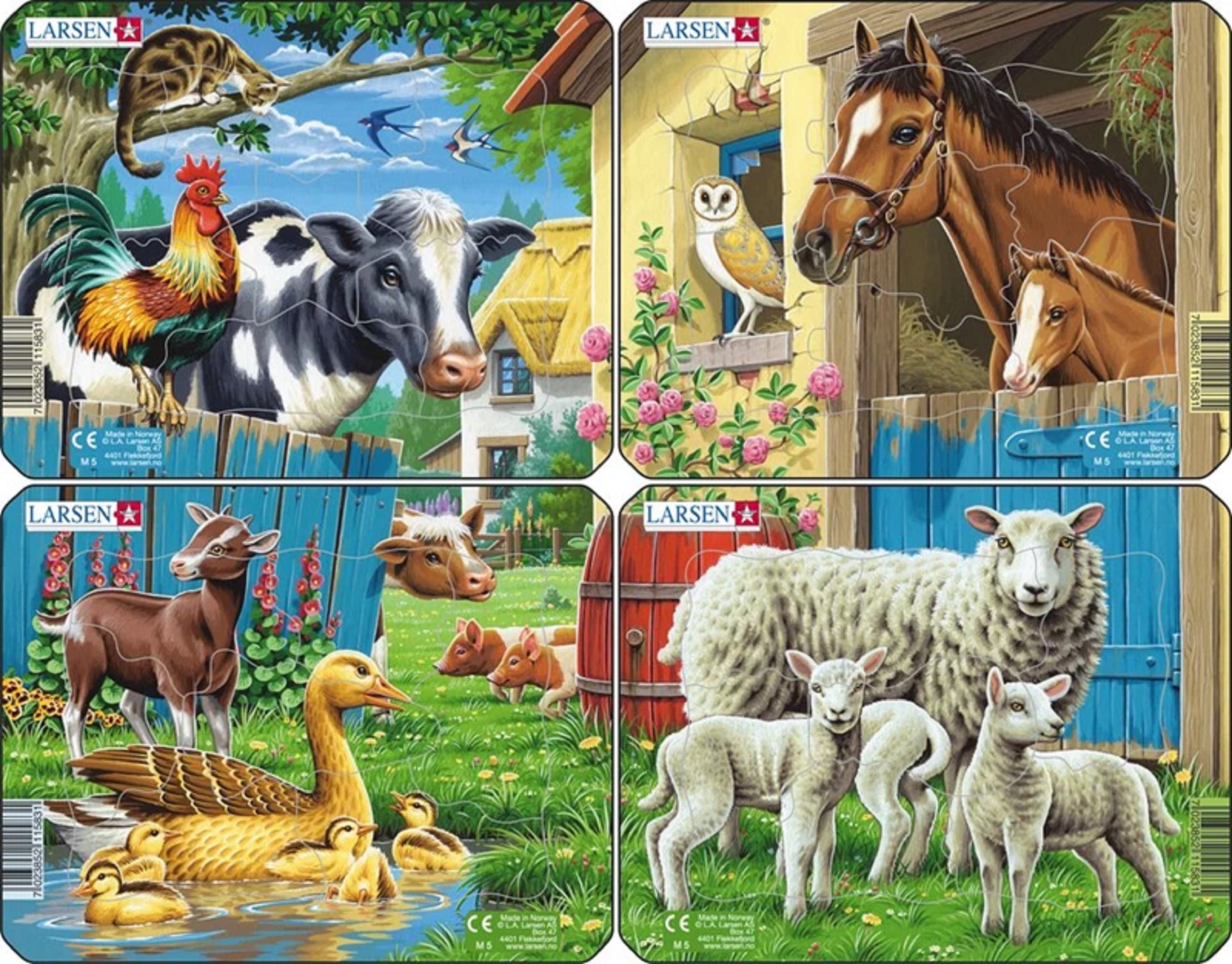 Set 4 puzzle-uri - Animale domestice, 7 piese | Larsen