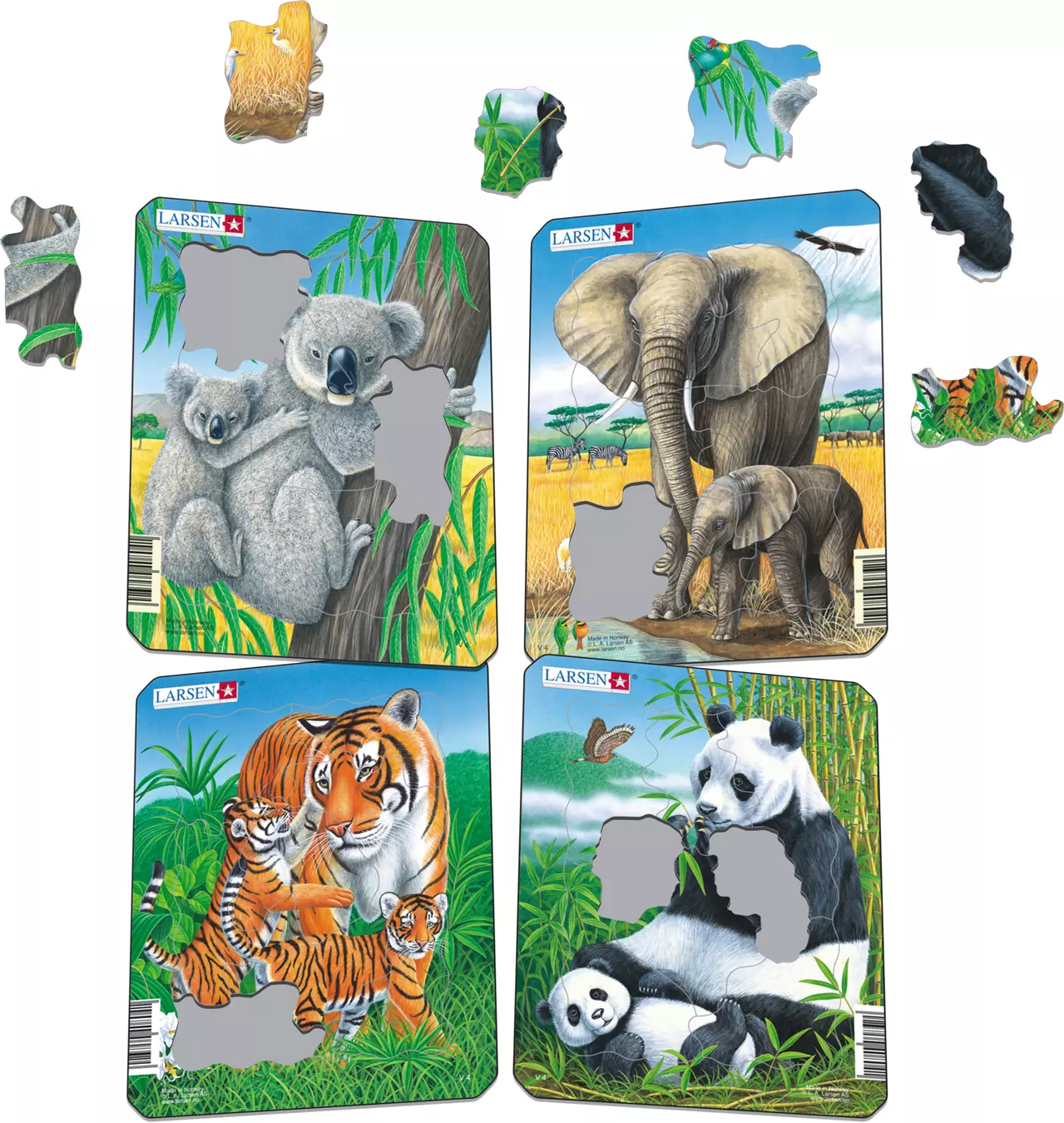 Set 4 puzzle-uri - Animale tropicale | Larsen