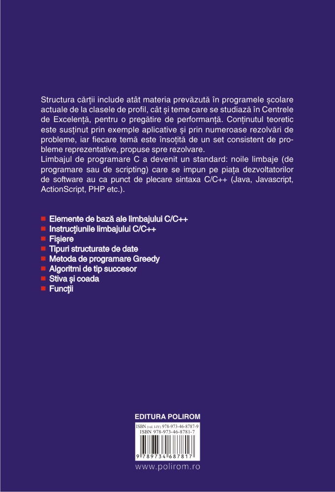 Programarea in limbajul C/C++ pentru liceu | Marinel Serban, Emanuela Cerchez