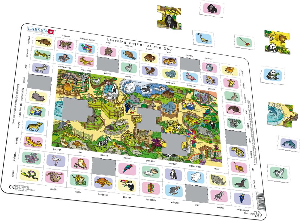 Puzzle - Sa invatam engleza la gradina zoologica, 70 piese | Larsen