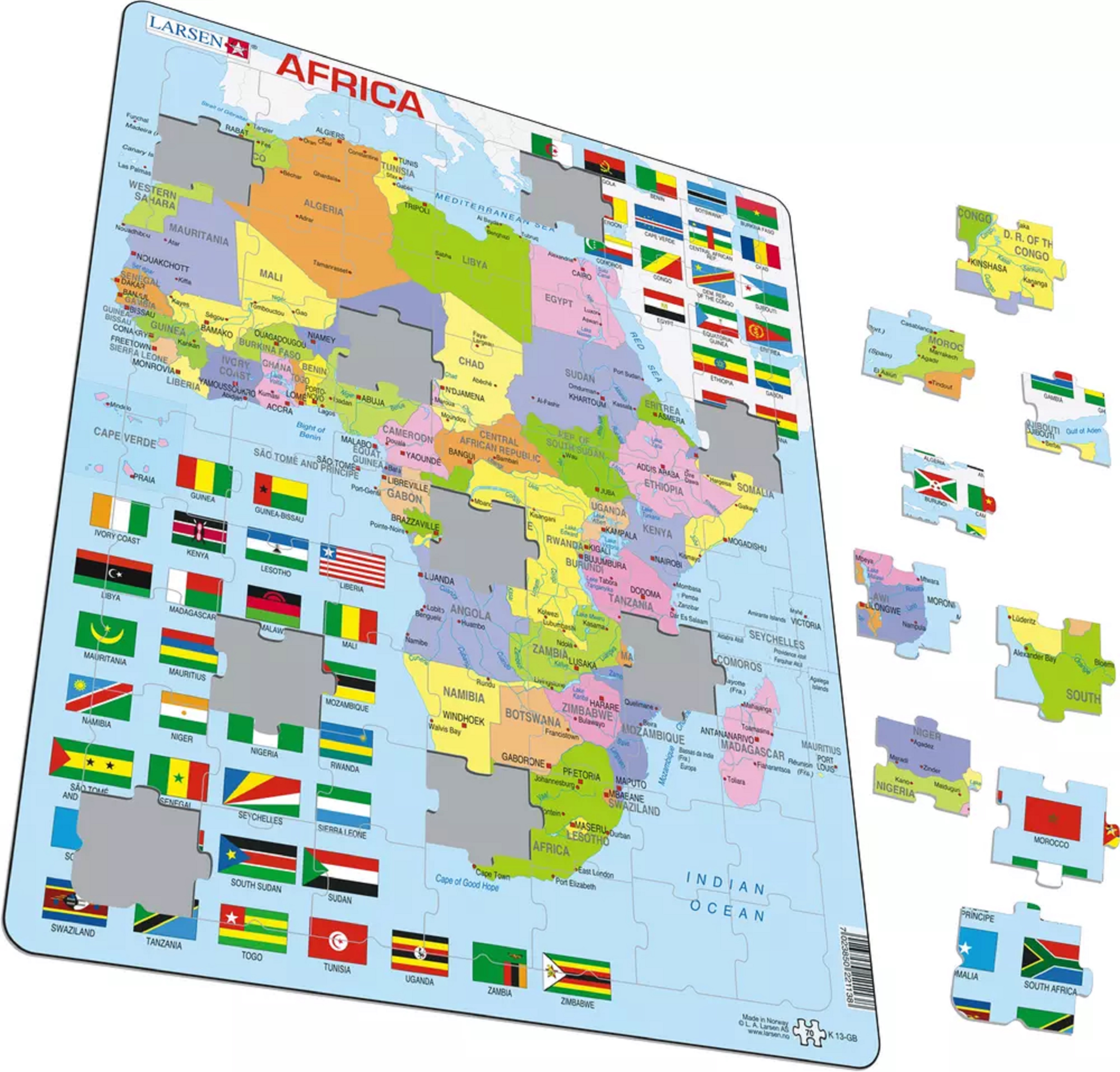 Puzzle - Harta Africii, 70 piese | Larsen