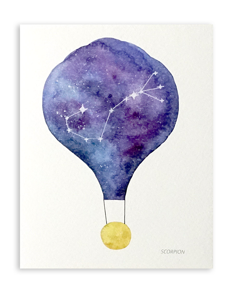 Felicitare - Constelatie Scorpion - Balon cu aer cald | Ana-Maria Galeteanu Ilustrator