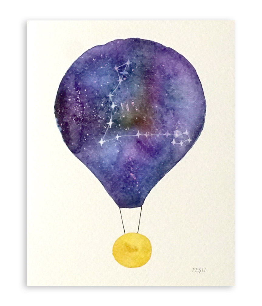 Felicitare - Constelatie Pesti - Balon cu aer cald | Ana-Maria Galeteanu Ilustrator image