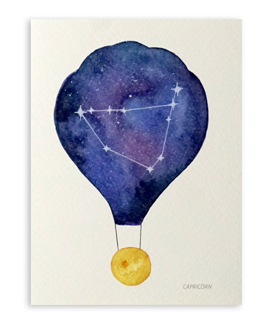 Felicitare - Constelatie Capricorn - Balon cu aer cald | Ana-Maria Galeteanu Ilustrator