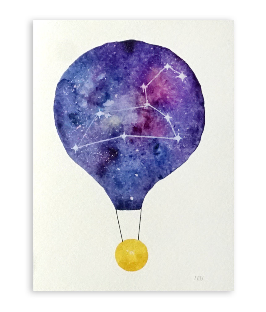 Felicitare - Constelatie Leu - Balon cu aer cald | Ana-Maria Galeteanu Ilustrator