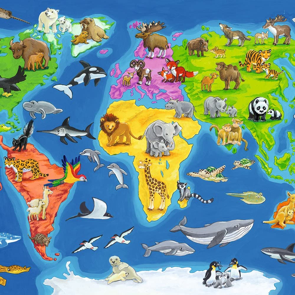 Puzzle 30 piese - Harta Lumii cu Animale | Ravensburger - 1