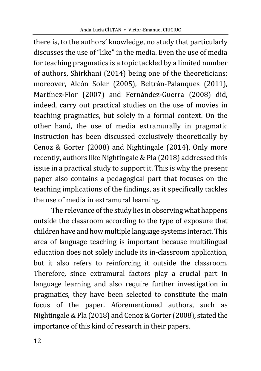 Exposure to the pragmatic marker ‘like’ in US vlogs and its pedagogical implications on L3 English | Anda Lucia Ciltan, Victor-Emanuel Ciuciuc - 1 | YEO