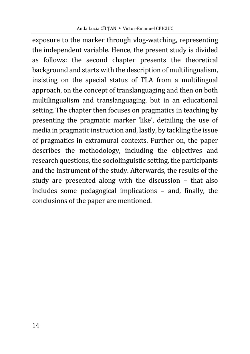 Exposure to the pragmatic marker ‘like’ in US vlogs and its pedagogical implications on L3 English | Anda Lucia Ciltan, Victor-Emanuel Ciuciuc - 3 | YEO