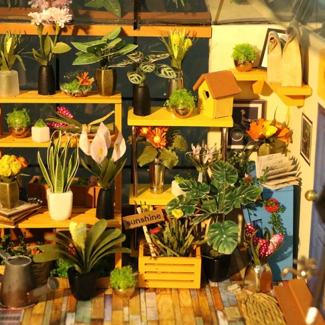 Puzzle 3D din lemn - Minicasuta Verde - Floraria Cathy | Robotime