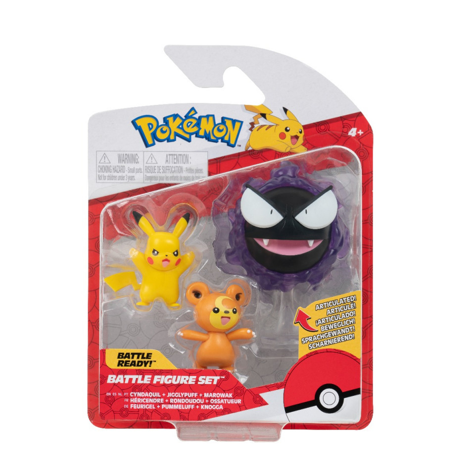 Set figurine - Pokemon - Teddiursa, Pikachu, Ghastly