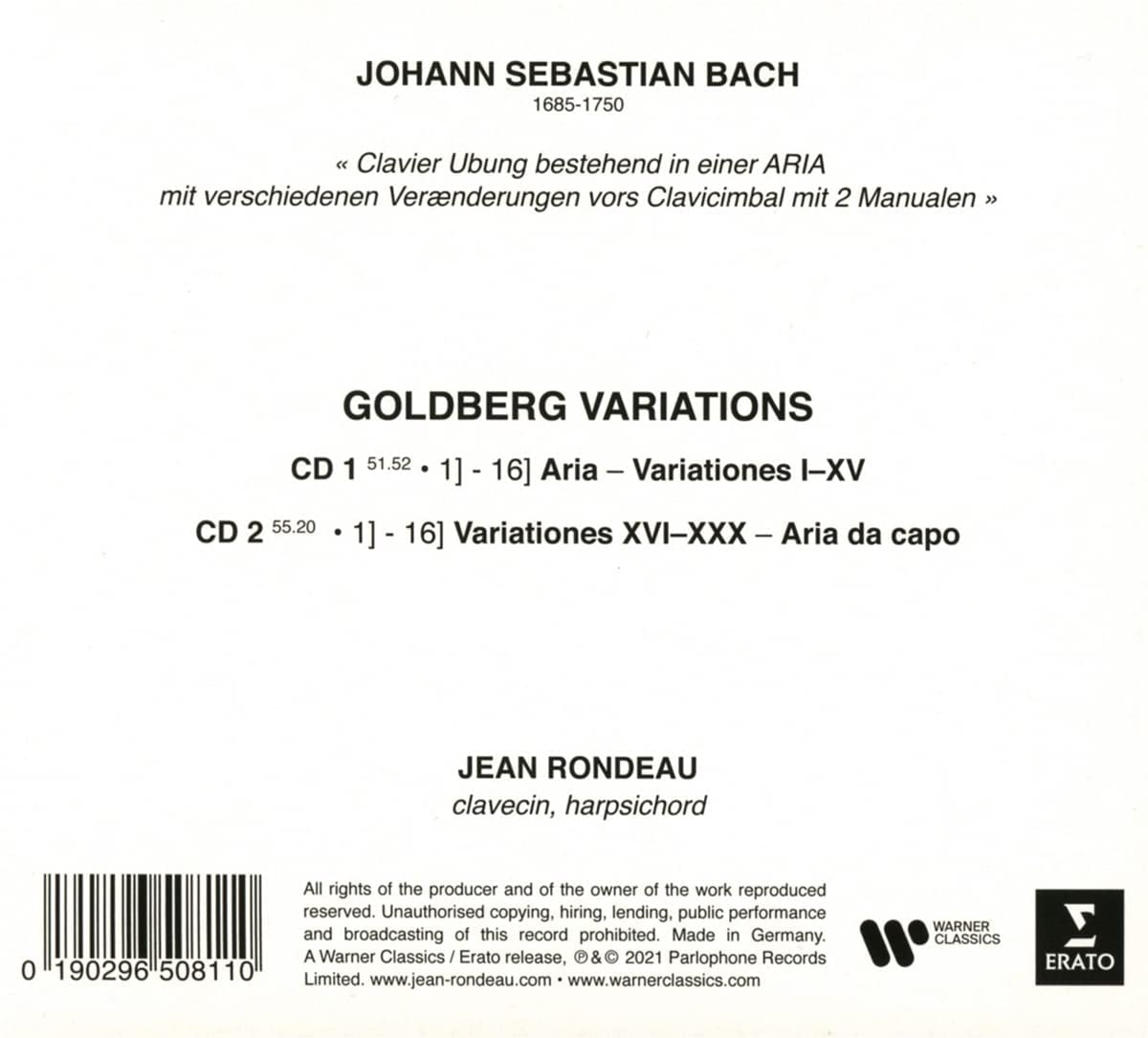 Bach: Goldberg Variations | Jean Rondeau