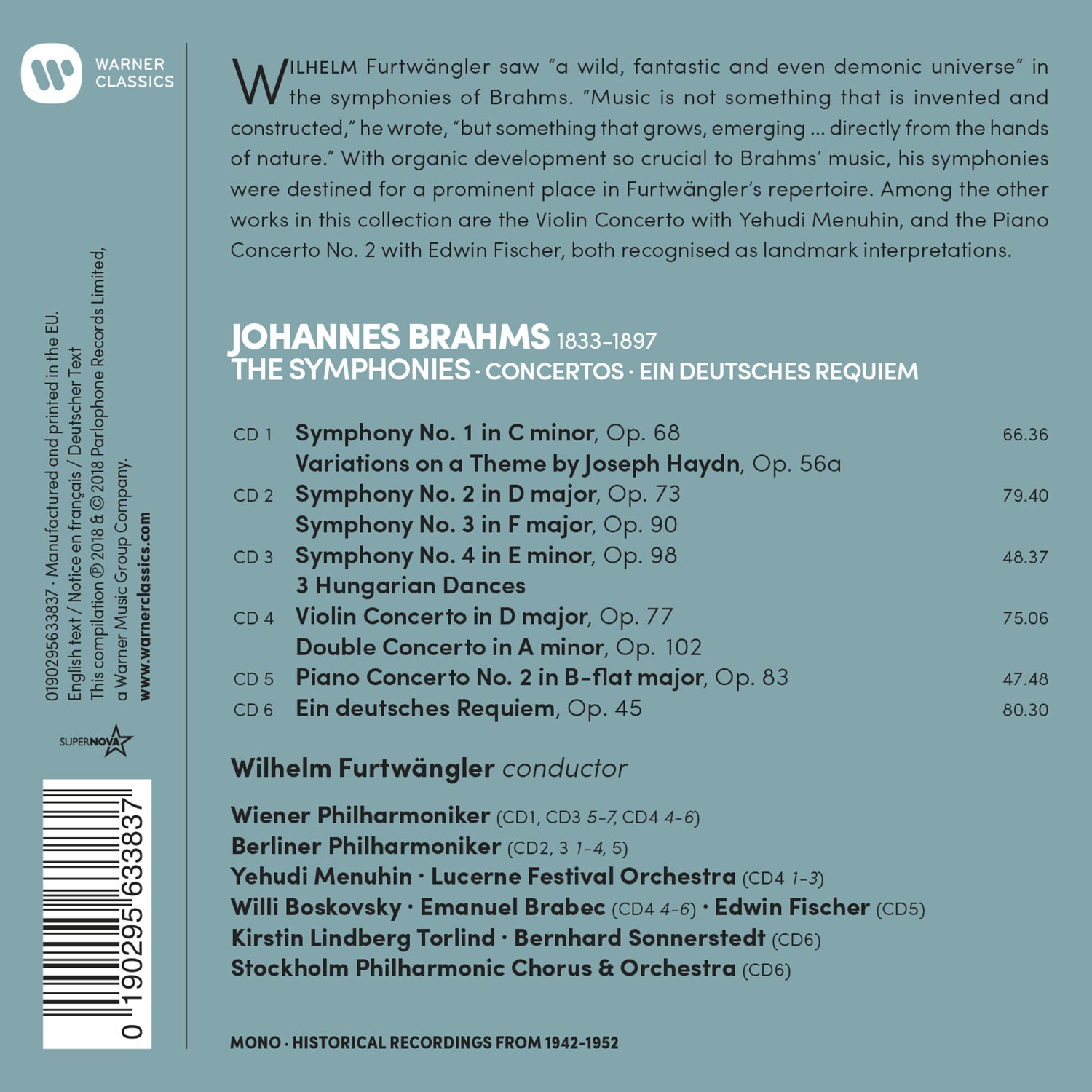 Brahms - The Symphonies, Ein deutsches Requiem, Concertos | Wilhelm Furtwängler