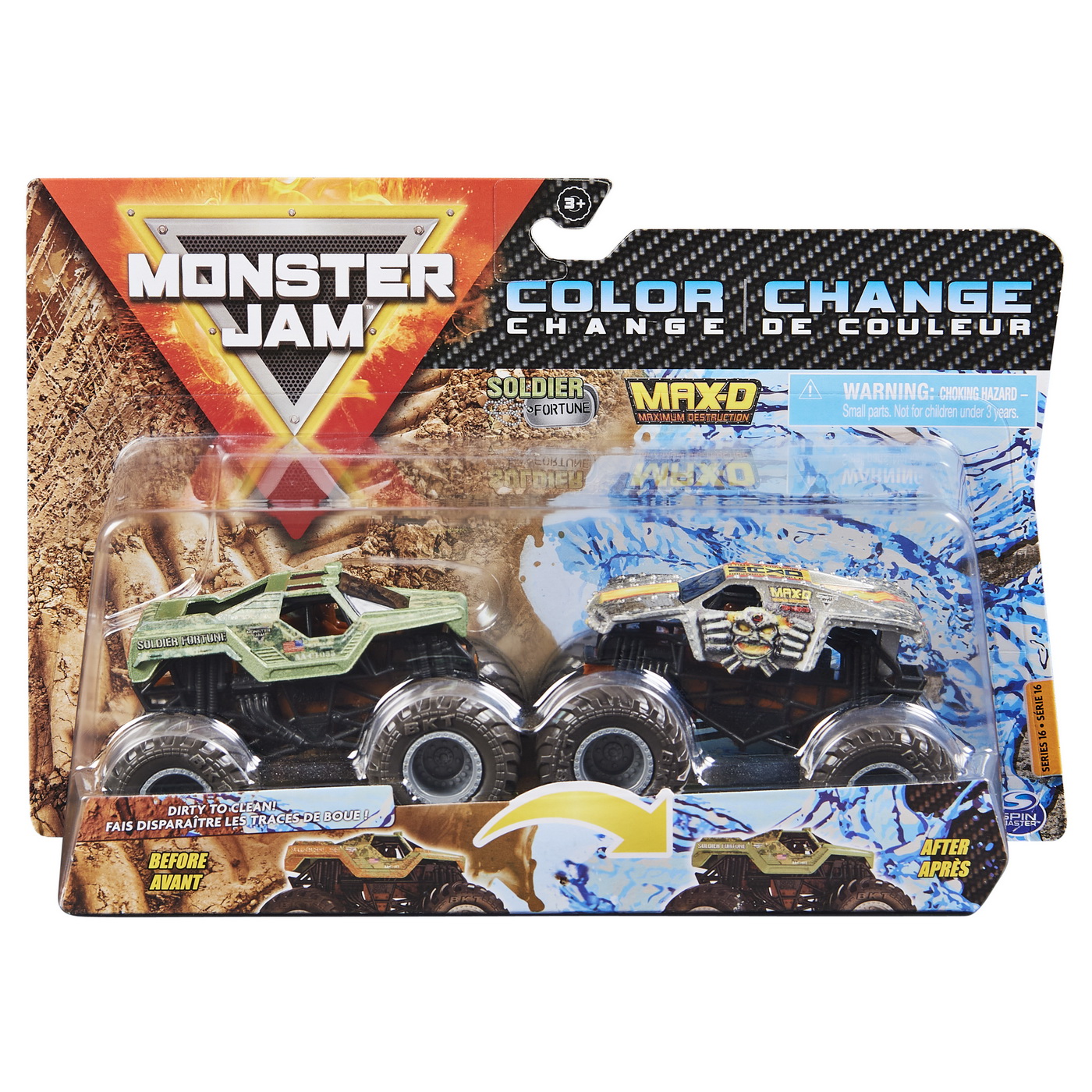 Set masinute - Monster Jam - Soldier Fortune si MAX-D Color Change | Spin Master