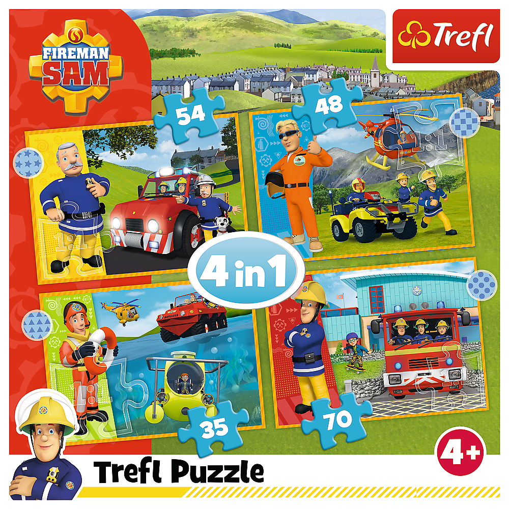 Puzzle 4 in 1 - Pompierul Sam - Curajosul Sam | Trefl - 4 | YEO