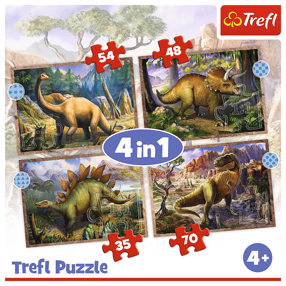 Puzzle 4 in 1 - Dinozaurii interesanti | Trefl - 4