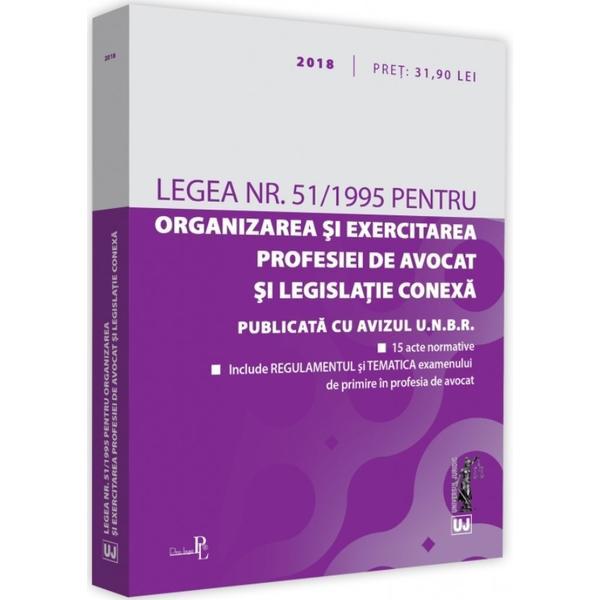 Legea nr.51 din 1995 pentru organizarea si exercitarea profesiei de avocat si legislatie conexa ed.2 | carturesti.ro