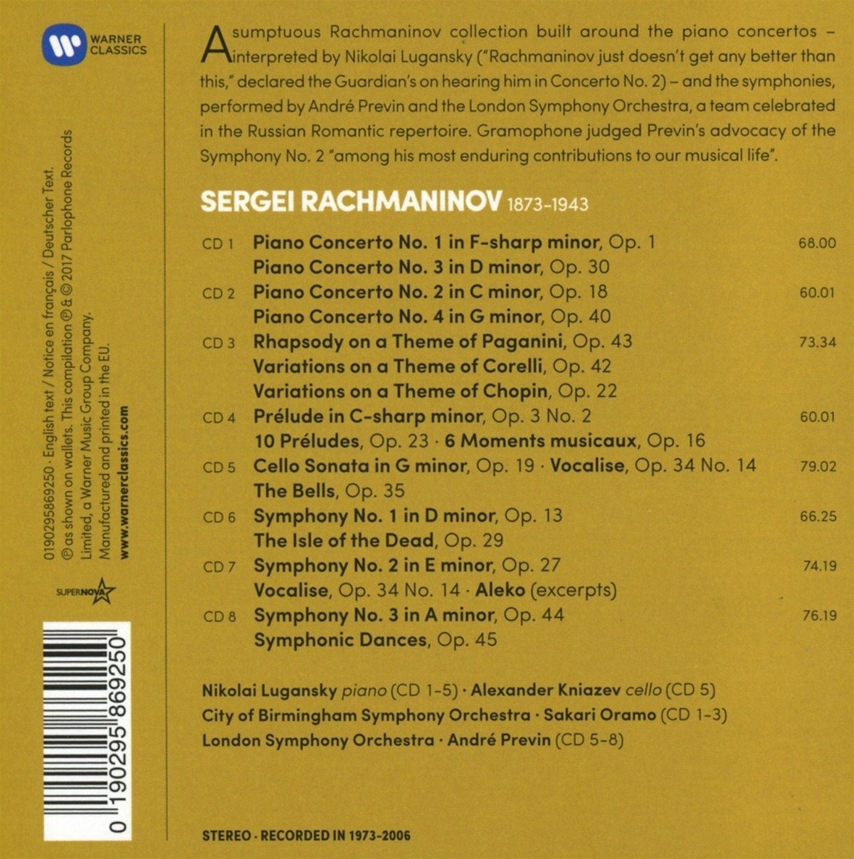 Rachmaninov: The Piano Concertos, The Symphonies, Rhapsody on a theme by Paganini, Variations, Préludes, Moments musicaux | Nikolai Lugansky, Andre Previn, London Symphony Orchestra - 1 | YEO