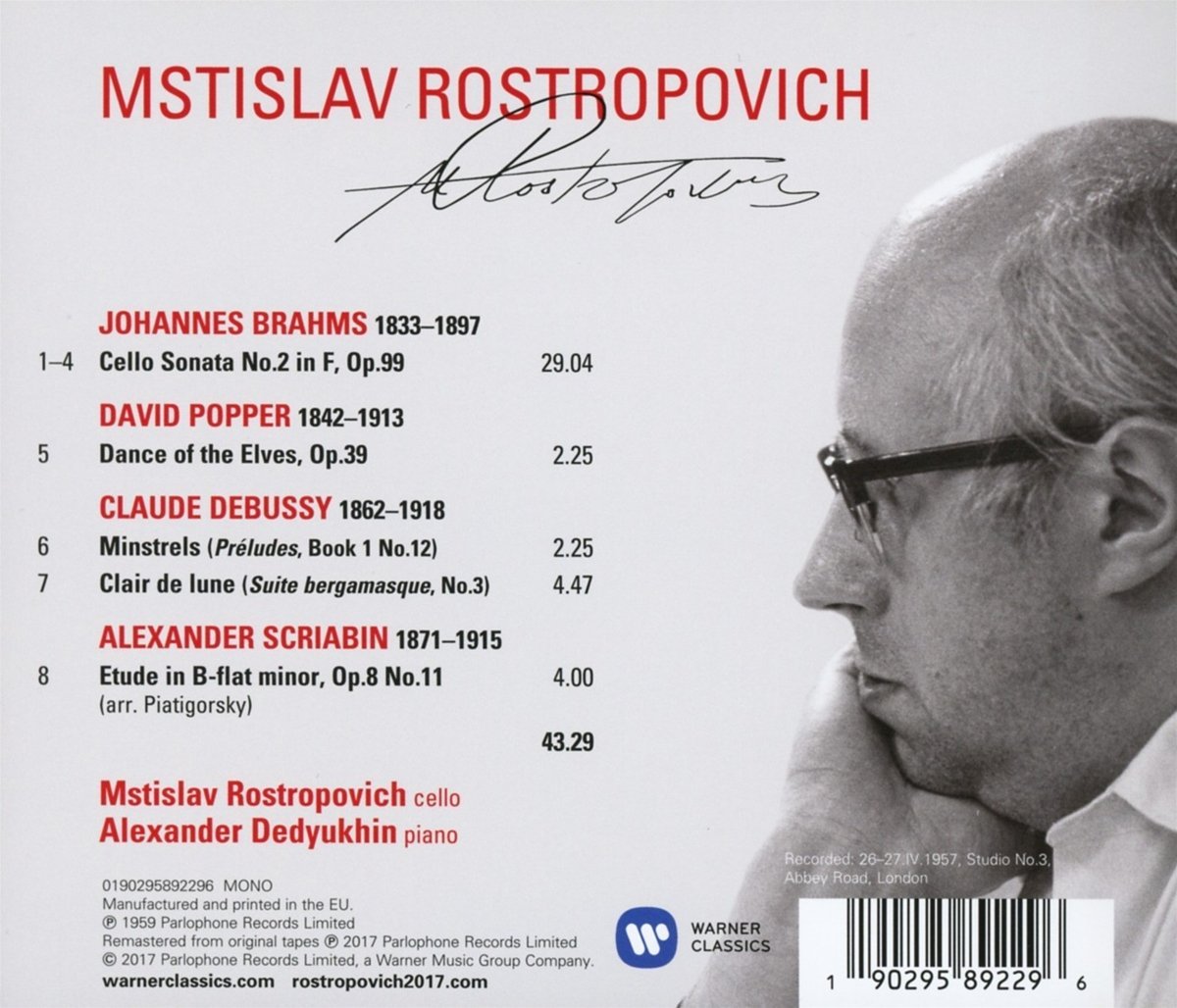 Brahms: Cello Sonata No. 2 & Works by Popper, Debussy & Scriabin | Alexander Dedyukhin, Mstislav Rostropovich - 1 | YEO