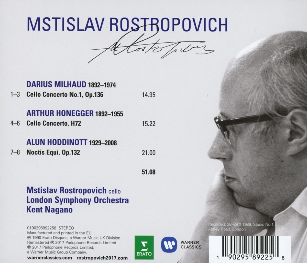 Milhaud: Cello Concerto No. 1; Honegger: Cello Concerto; Hoddinott | Kent Nagano, Mstislav Rostropovich, London Symphony Orchestra - 1 | YEO