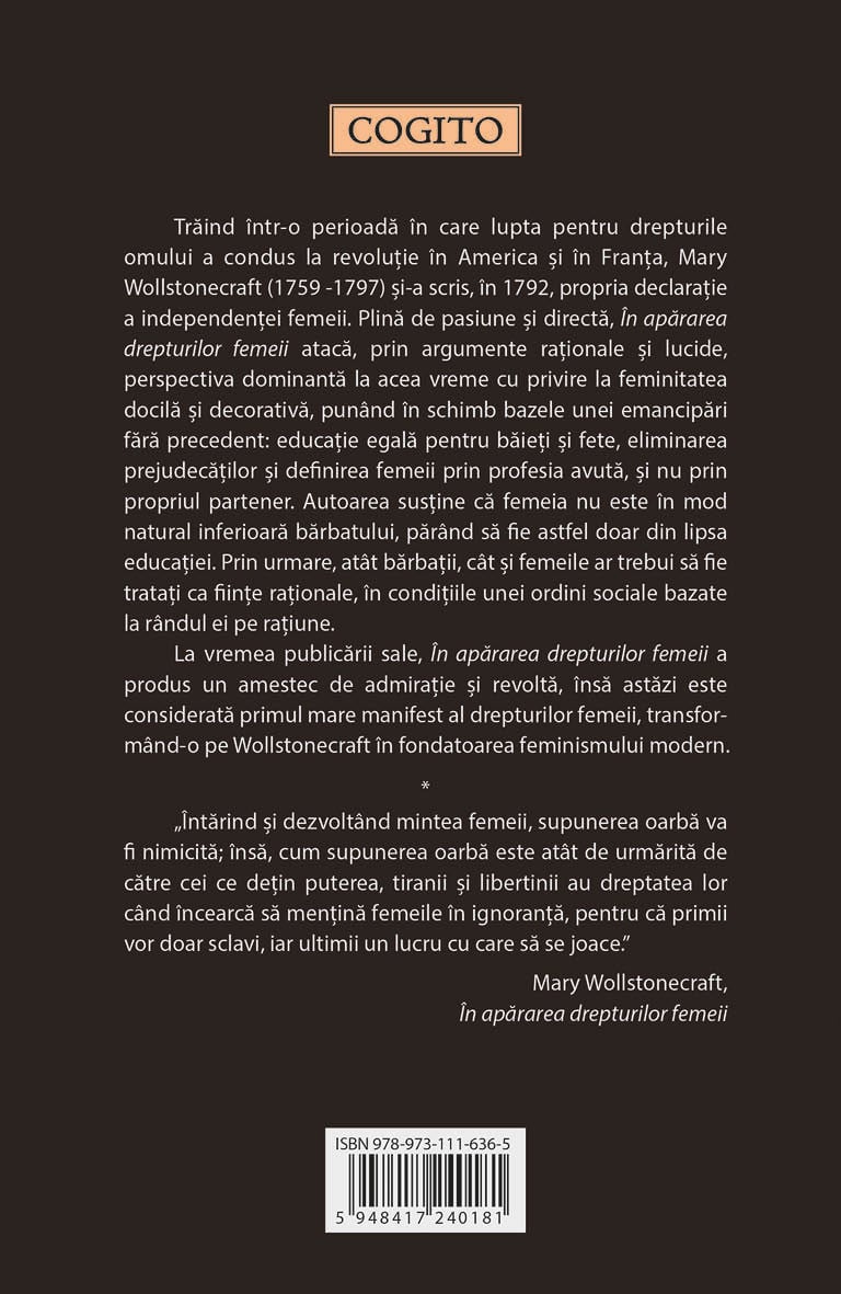 In apararea drepturilor femeii | Mary Wollstonecraft - 1 | YEO