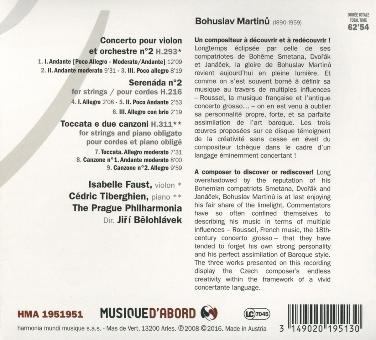 Martinu: Violin Concerto No 2 | Isabelle Faust, Cedric Tiberghien, Prague Philharmonia, Martinu, Jiri Belohlavek - 1 | YEO