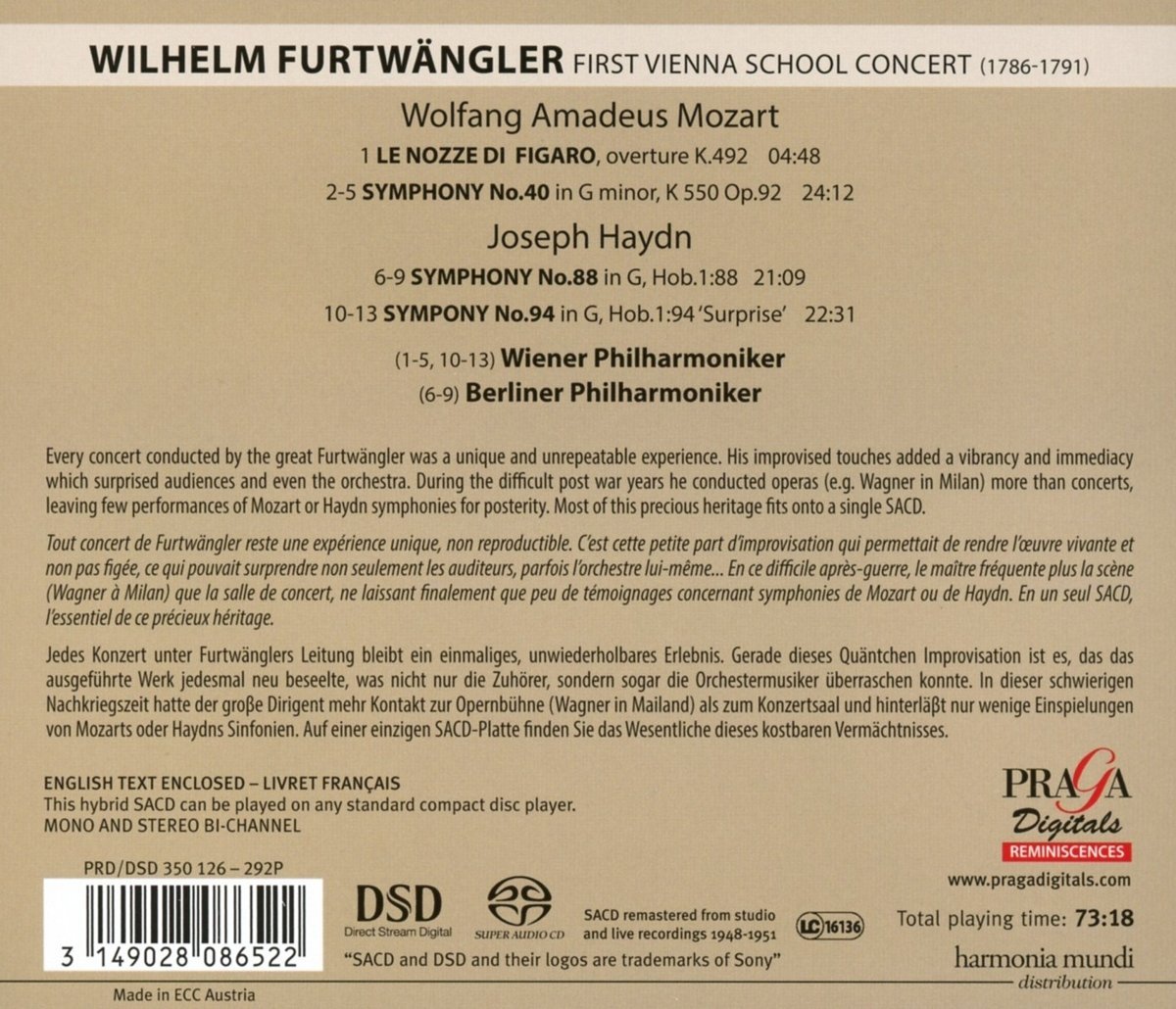 Wilhelm Furtwangler: Le Nozze (Overture). Symphony No.40 | Vienna Philharmonic Orchestra, Berlin Philharmonic Orchestra, Wolfgang Amadeus Mozart, Franz Joseph Haydn, Wilhelm Furtwangler