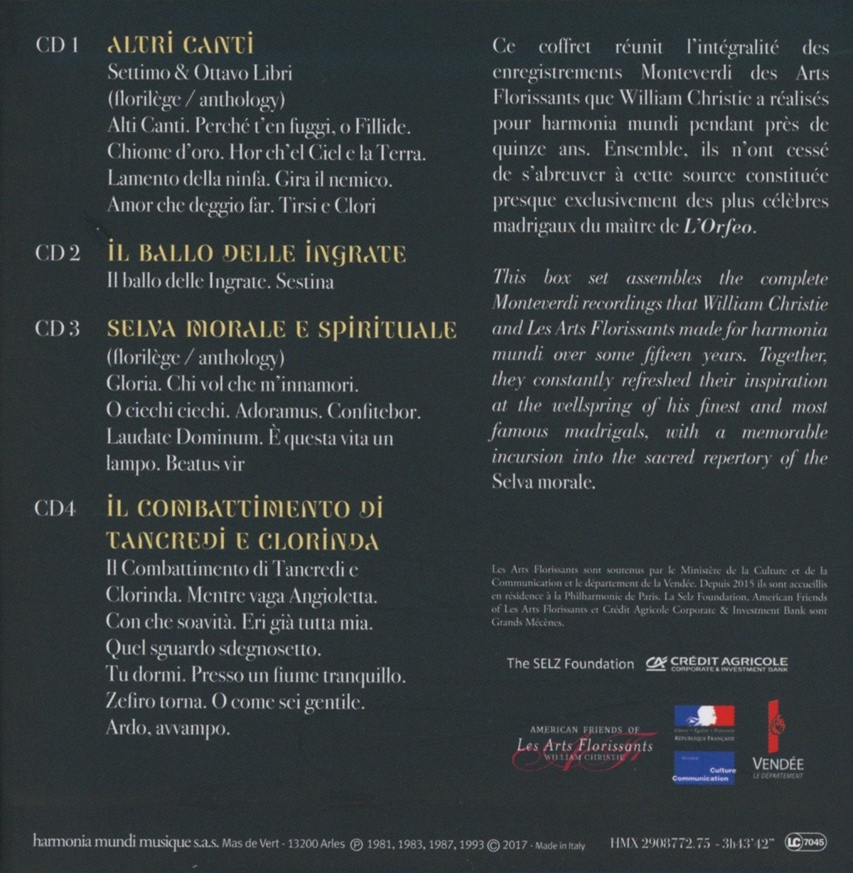 Monteverdi: Madrigali & Altri Canti - Box set | Les Arts Florissants, Claudio Monteverdi, William Christie - 1 | YEO