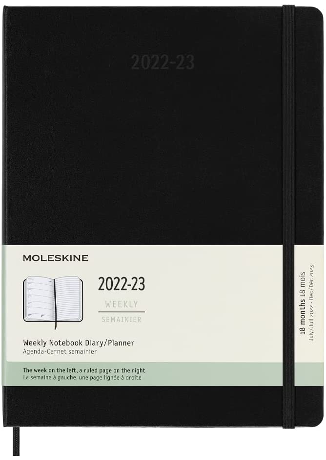 Agenda 2022-2023 - 18-Month Weekly Planner - XL, Hard Cover - Black | Moleskine
