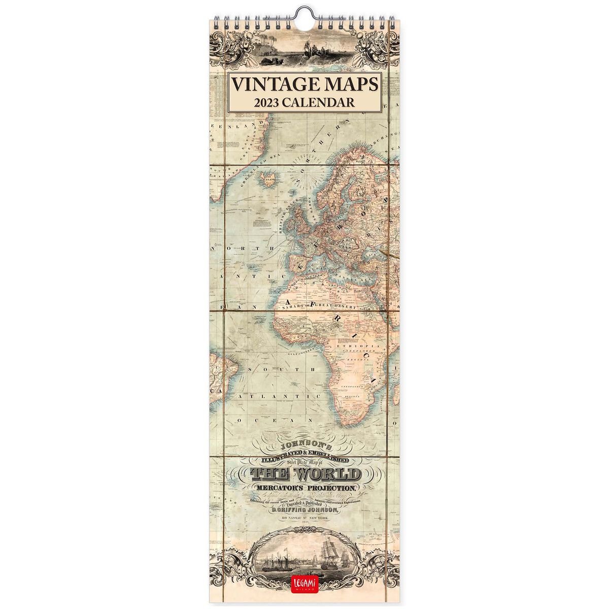 Calendar de perete 2023 - Vintage Maps, 16x49 cm | Legami