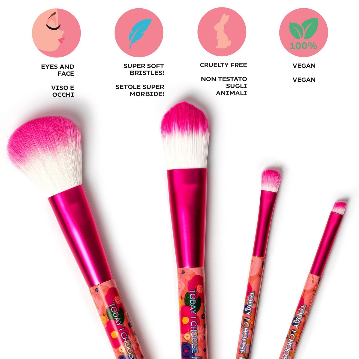 Set de 4 pensule de machiaj - Oh My Glow - Flowers  | Legami