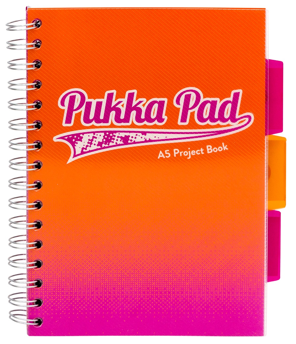 Caiet A5, matematica, cu spirala si separatoare - Project Book - Portocaliu | Pukka Pad