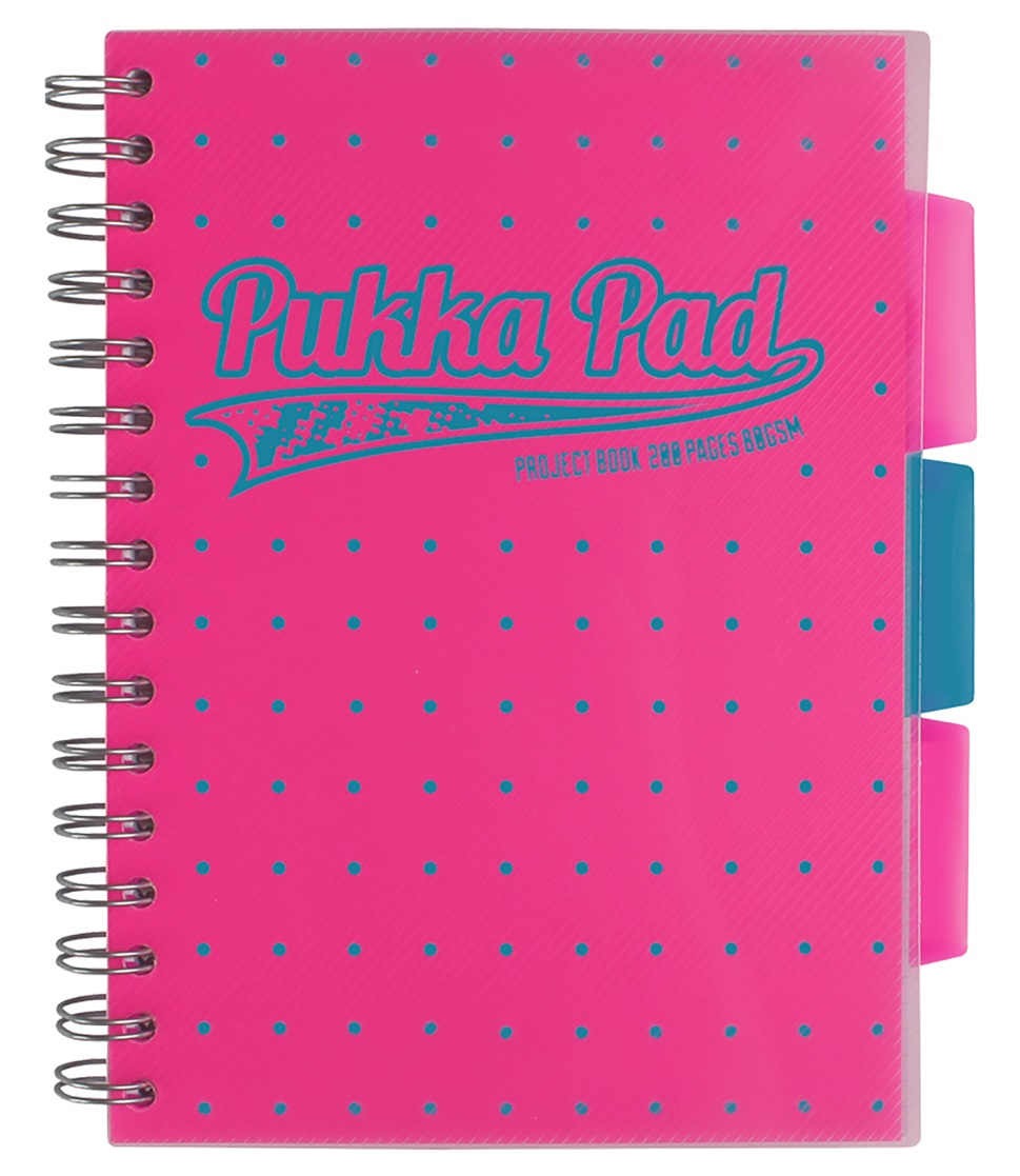 Caiet A5, matematica, cu spirala si separatoare - Project Book - Neon Dots - Roz | Pukka Pad