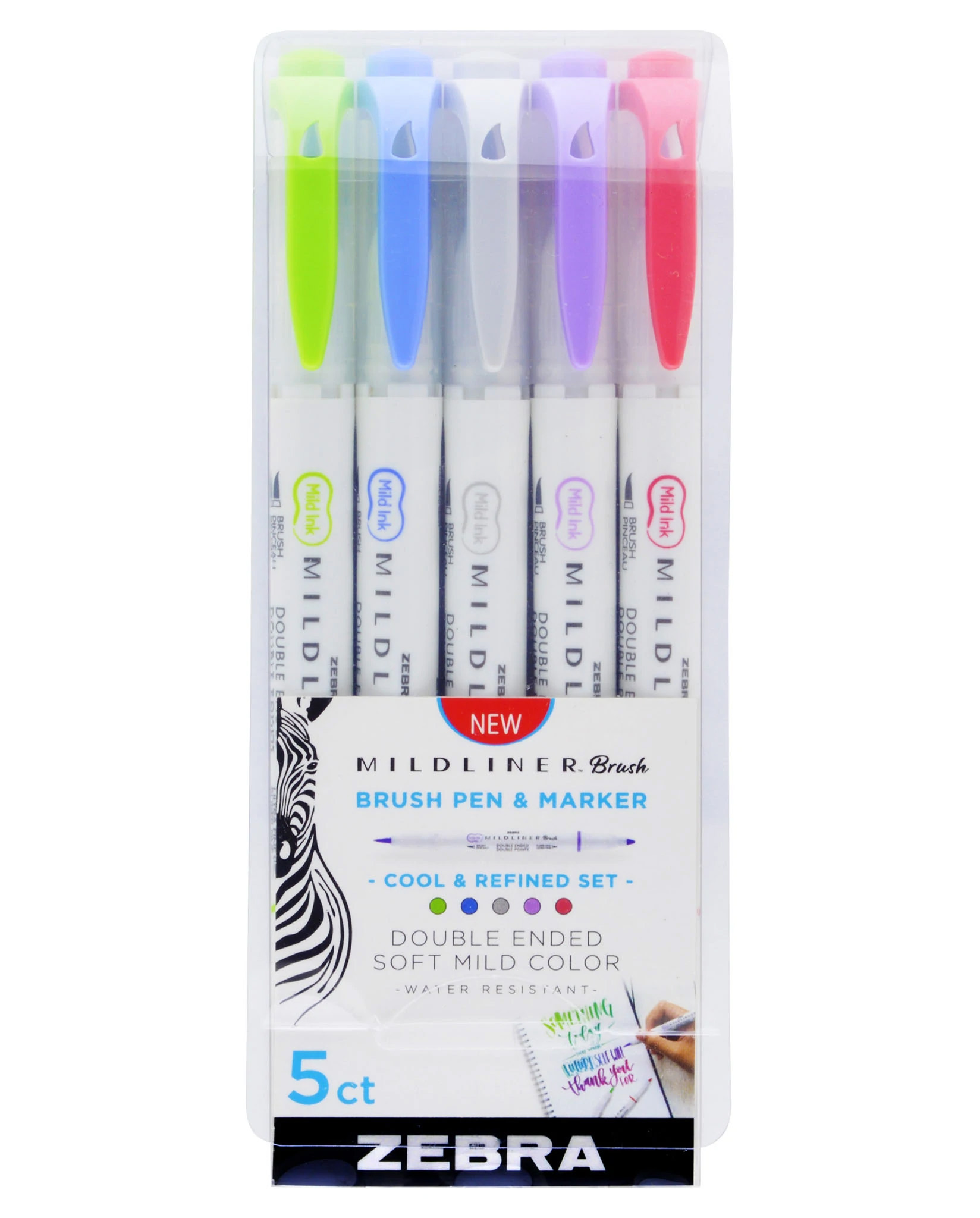 Set 5 markere - Mildliner Brush Pen & Marker - Cool Assorted | Zebra