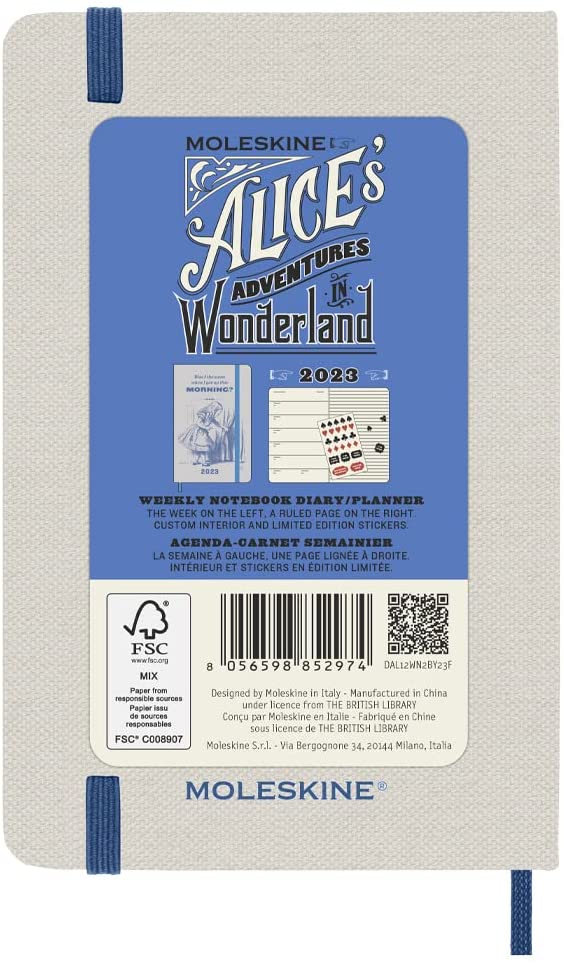 Agenda 2023 - 12-Months Weekly - Limited Edition - Pocket, Hard Cover - Alice in Wonderland - Alice - Almond White | Moleskine - 5 | YEO