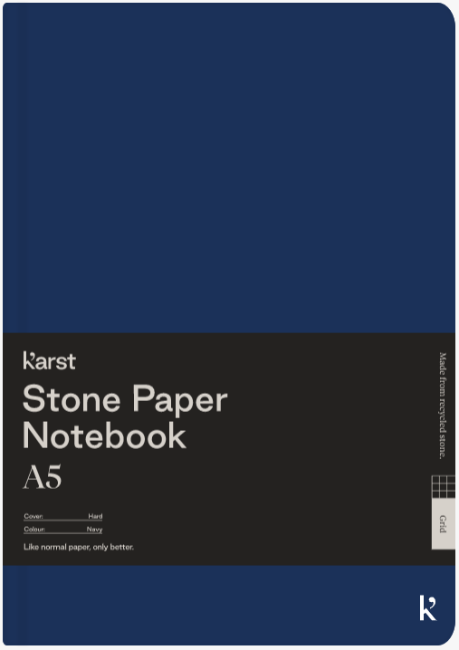 Carnet A5 - Stone Paper - Hardcover, Grid - Navy | Karst