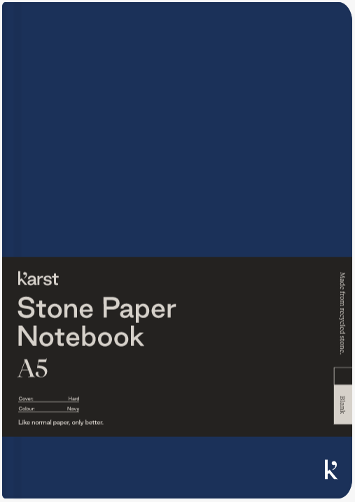 Carnet A5 - Stone Paper - Hardcover, Blank - Navy | Karst