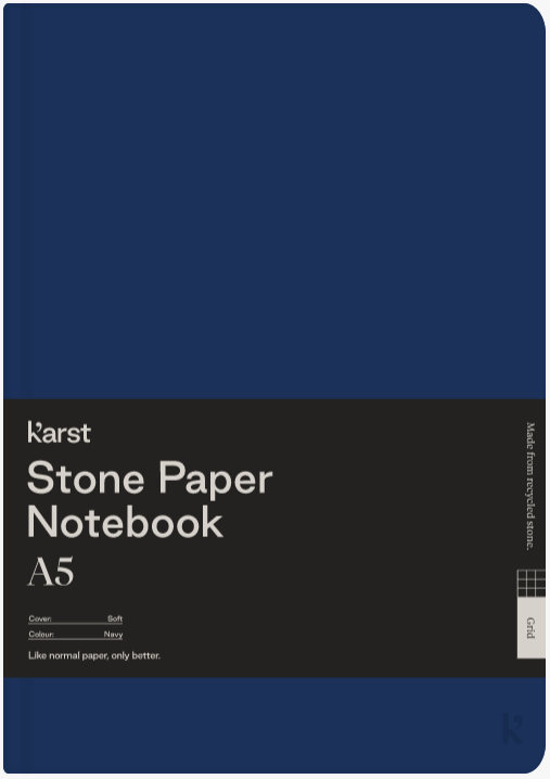 Carnet A5 - Stone Paper - Softcover, Grid - Navy | Karst
